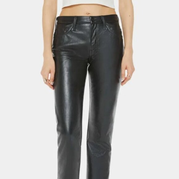 BNWT MOTHER The Smarty Pants Skimp Leather High-Rise Straight-Leg sz 28 - Picture 1 of 6
